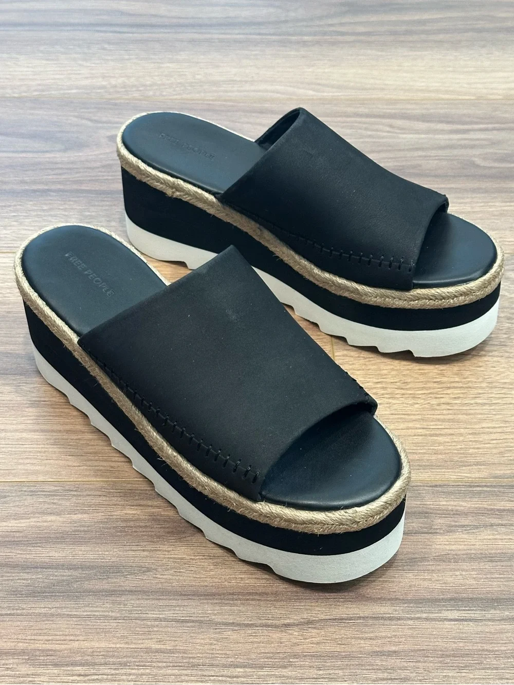 Free People Santorini‎ Espadrille Platform Sandal Leather in Black Size 9.5